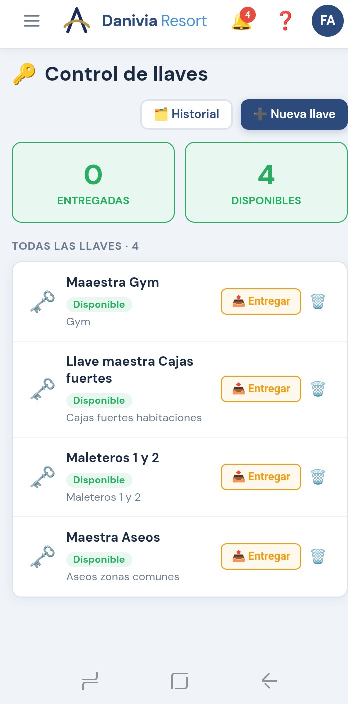 Control de llaves de ARTEMIS HMS, versión web